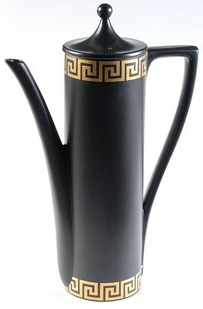 Greek Key Black Gold Coffee Pot & Lid