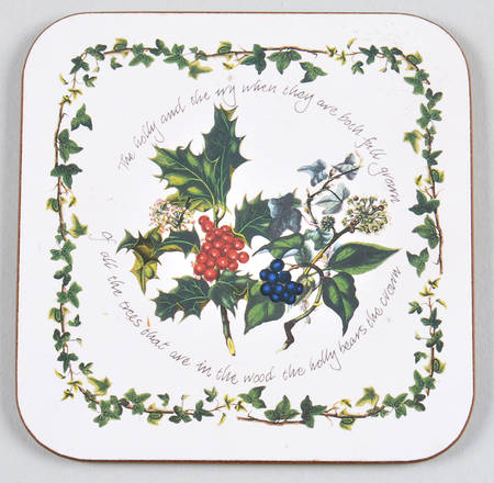 The Holly and The Ivy Cork Back Square Coaster