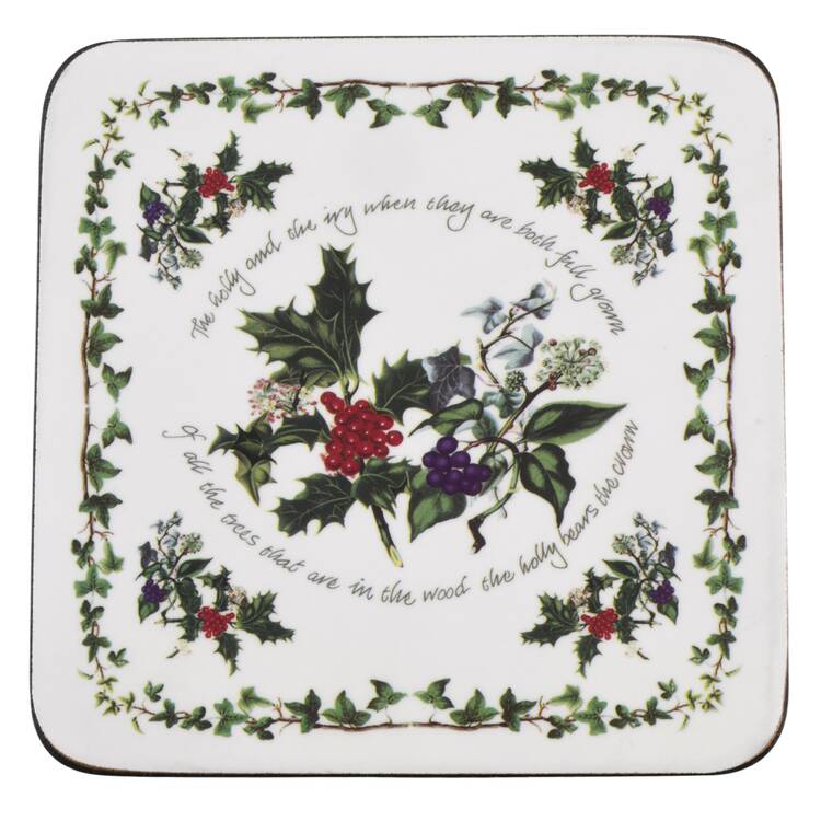 The Holly and The Ivy Square Corkback Coaster