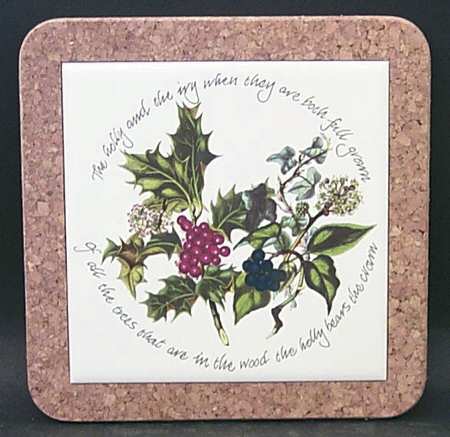 The Holly and The Ivy Square Cork Back Trivet