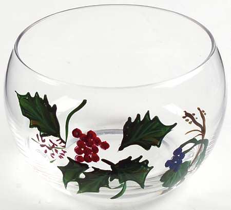 The Holly and The Ivy Handpainted Glassware Open Sugar Bowl