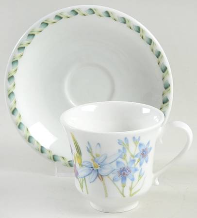Ladies Flower Garden Flat Demitasse Cup & Saucer Set