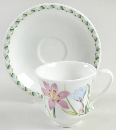 Ladies Flower Garden Flat Demitasse Cup & Saucer Set