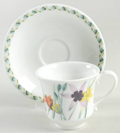 Ladies Flower Garden Flat Demitasse Cup & Saucer Set