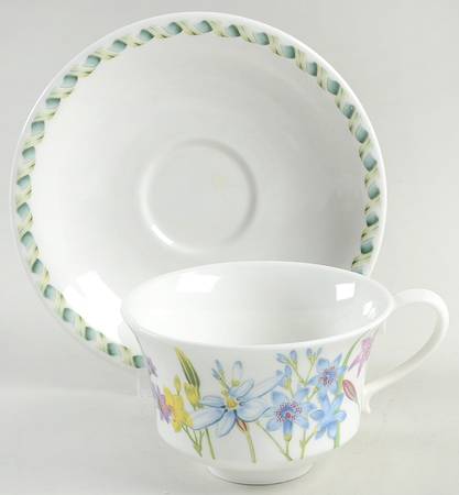 Ladies Flower Garden Footed Cup & Saucer Set