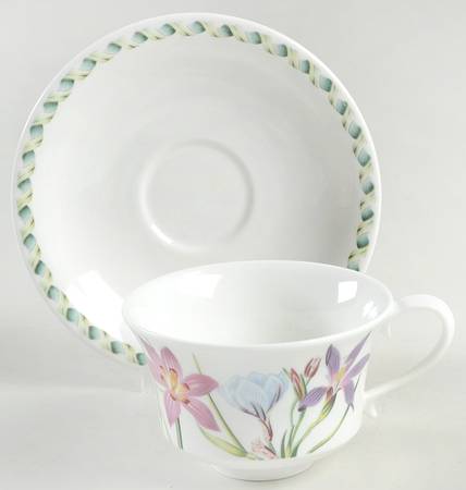 Ladies Flower Garden Footed Cup & Saucer Set