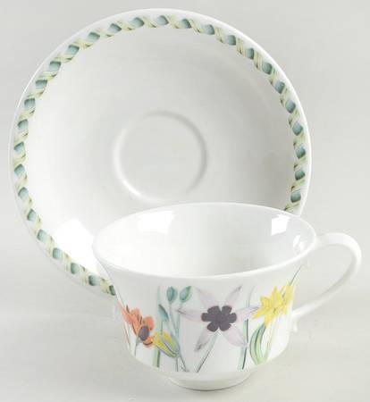 Ladies Flower Garden Footed Cup & Saucer Set