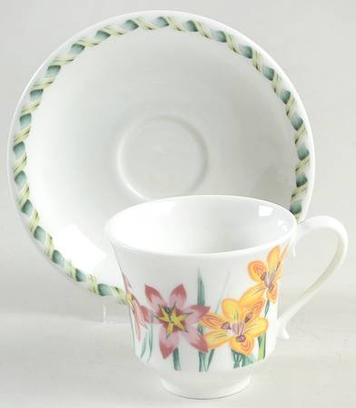 Ladies Flower Garden Flat Demitasse Cup & Saucer Set