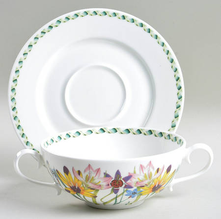 Ladies Flower Garden Flat Cream Soup & Saucer Set