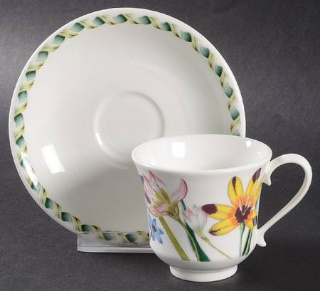 Ladies Flower Garden Flat Demitasse Cup & Saucer Set