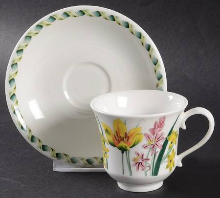 Ladies Flower Garden Flat Demitasse Cup & Saucer Set