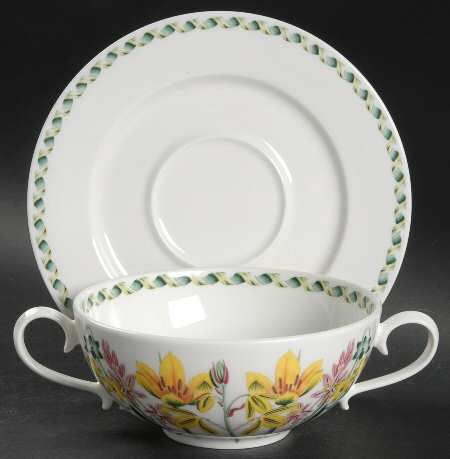 Ladies Flower Garden Flat Cream Soup Bowl & Saucer Set