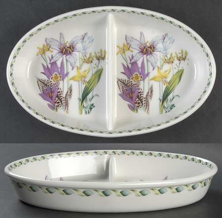 Ladies Flower Garden 11" Oval Divided Vegetable Bowl