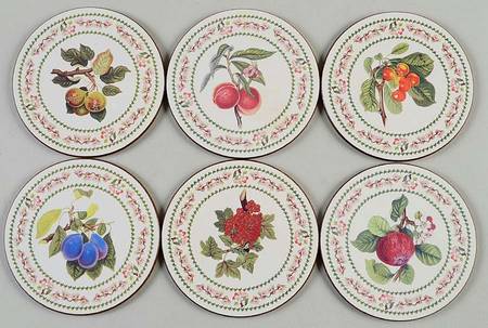 Pomona Round Cork Back Coaster w/Floral Border - Set of 6