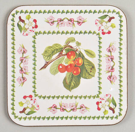 Pomona Square Cork Back Coaster with Floral Border