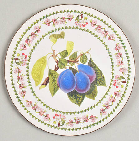 Pomona Round Cork Back Coaster with Floral Border