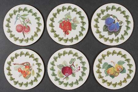 Pomona Round Coaster Cork Back w/Laurel - Set of 6 Motifs