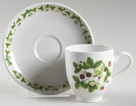 Summer Strawberries Flat Demitasse Cup & Saucer Set