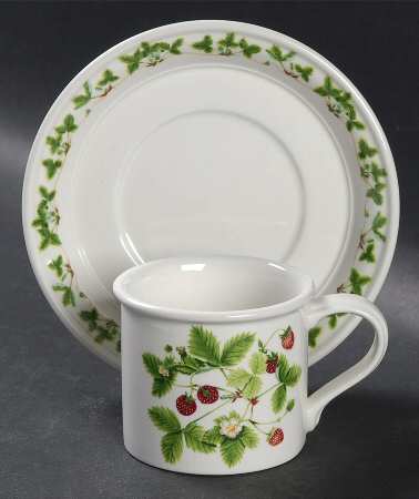 Summer Strawberries Flat Demitasse Cup & Saucer Set