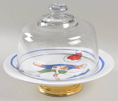 Feline Festivities 6 1/2"-7 1/2" Footed Cheese Plate w/ Glass Dome HC