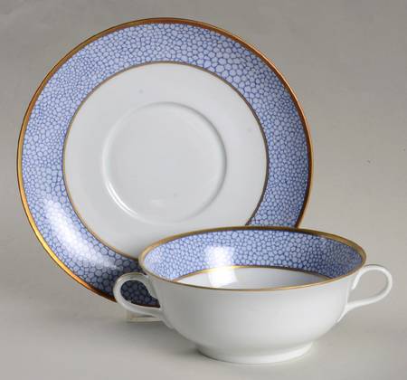 Galuchat Blue Flat Cream Soup Bowl & Saucer Set