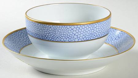 Galuchat Blue Gravy Boat with Attached Underplate
