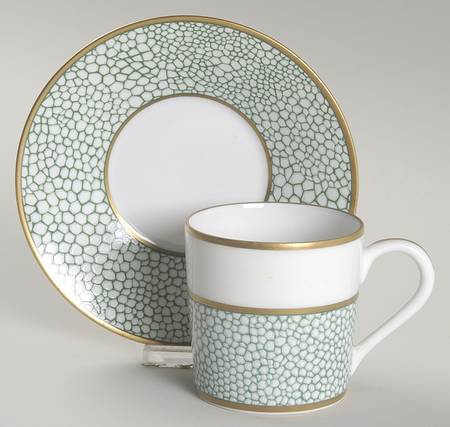 Galuchat Green Flat Demitasse Cup & Saucer Set