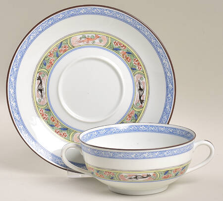 Kan Sou (White Background) Flat Cream Soup Bowl & Saucer Set