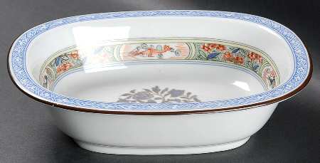 Kan Sou (White Background) 9" Oval Vegetable Bowl