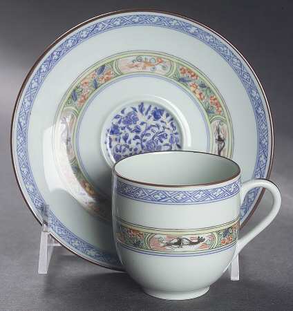 Kan Sou (Celadon Background) Flat Demitasse Cup & Saucer Set