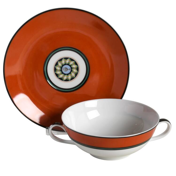 Pompei Red Flat Cream Soup Bowl & Saucer Set