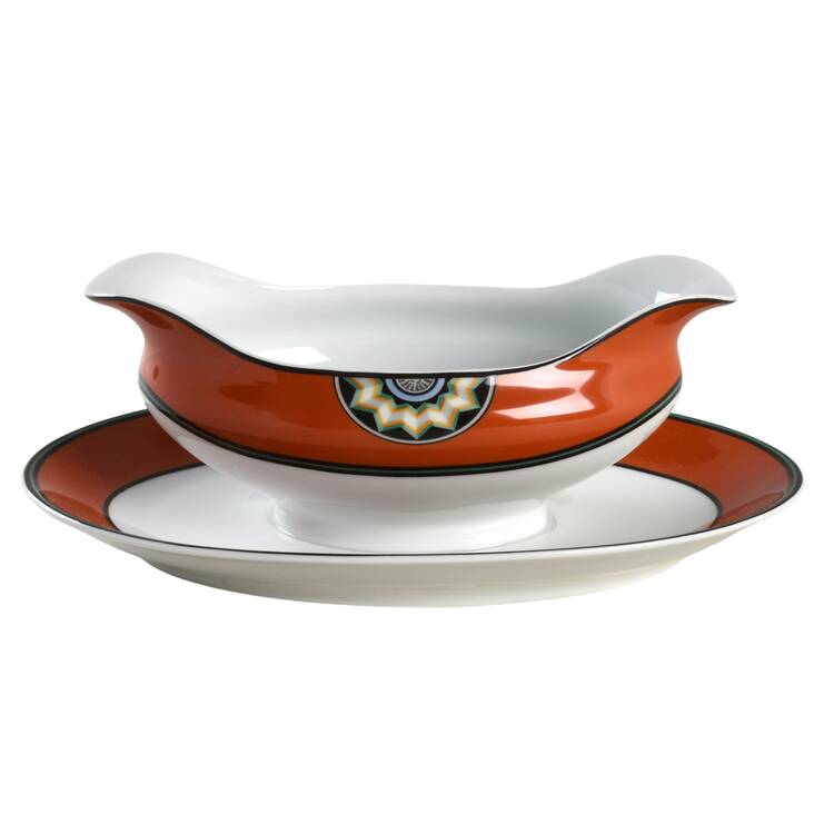 Pompei Red Gravy Boat with Attached Underplate