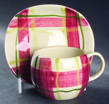 Normandy Plaid Flat Cup & Saucer Set