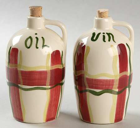 Normandy Plaid Handled Vinegar and Oil with Cork Stoppers