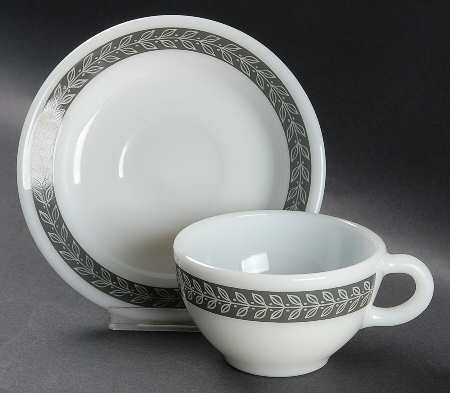 Autumn Bands Gray Flat Cup & Saucer Set