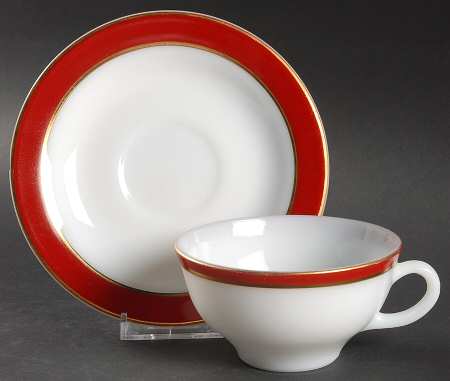 Maroon Gold Flat Cup & Saucer Set