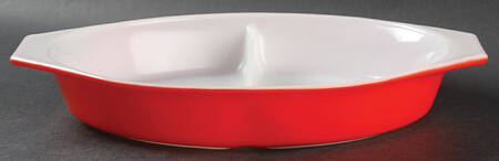 Red 1 Qt Oval Divided Casserole No Lid