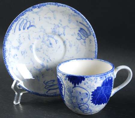 Blue Vine Footed Cup & Saucer Set