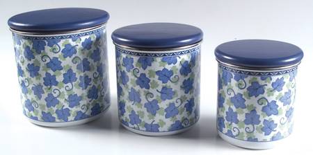 Blue Isle (3 Piece) Metal Storage Jar Set & Wood Lids