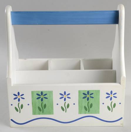 Cloverhill Floral Wood Silverware/Napkin Caddy