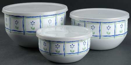 Cloverhill Floral 3 Pc Metal Bowl & Plastic Lid (5 3/4", 7", 7 3/4")
