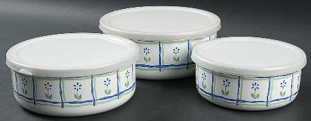 Cloverhill Floral (3 Piece) Metal Bowl W/Plastic Lids (5", 6", 7")