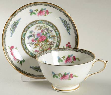 Tree of Kashmir (Gold Trim, Smooth) Footed Cup & Saucer Set