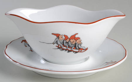 Nisse (Red Trim) Gravy Boat & Underplate