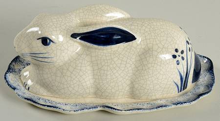 Dedham Rabbit Scultptured Covered Butter Dish