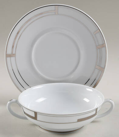 Art Deco Flat Cream Soup Bowl & Saucer Set