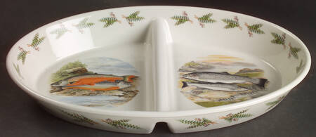 Compleat Angler Fern 14" Oval Divided Vegetable Bowl