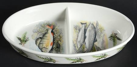 Compleat Angler Fern 11" Oval Divided Vegetable Bowl