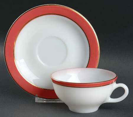 Red Gold Flat Cup & Saucer Set