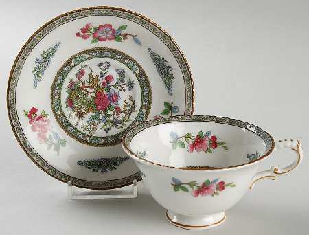 Tree of Kasmir (Mustard Trim, Embossed) Footed Cup & Saucer Set